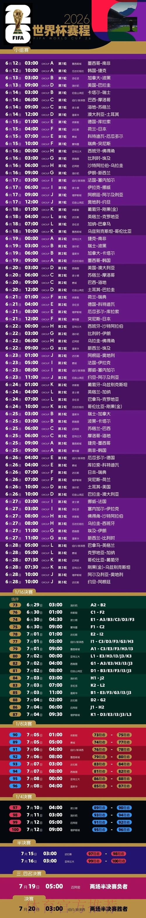 2026世界杯每日赛程一览实时赛程在哪里看 2026世界杯每日赛程一览实时赛程在哪里看